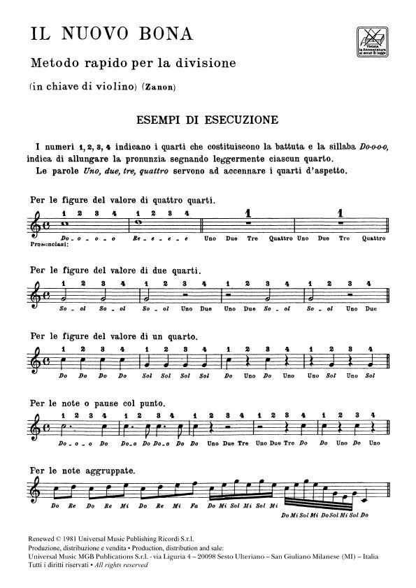 Il Nuovo Bona - Metodo Rapido Per La Divisione In Chiave Di Violino - opera